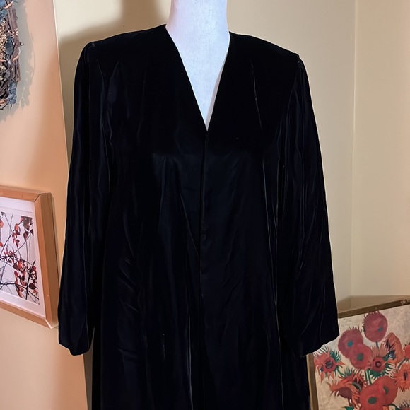 Vintage 80s ANN TAYLOR sz Small Velvet Topper Coat Black USA Made MidThigh Lined - Picture 4 of 13